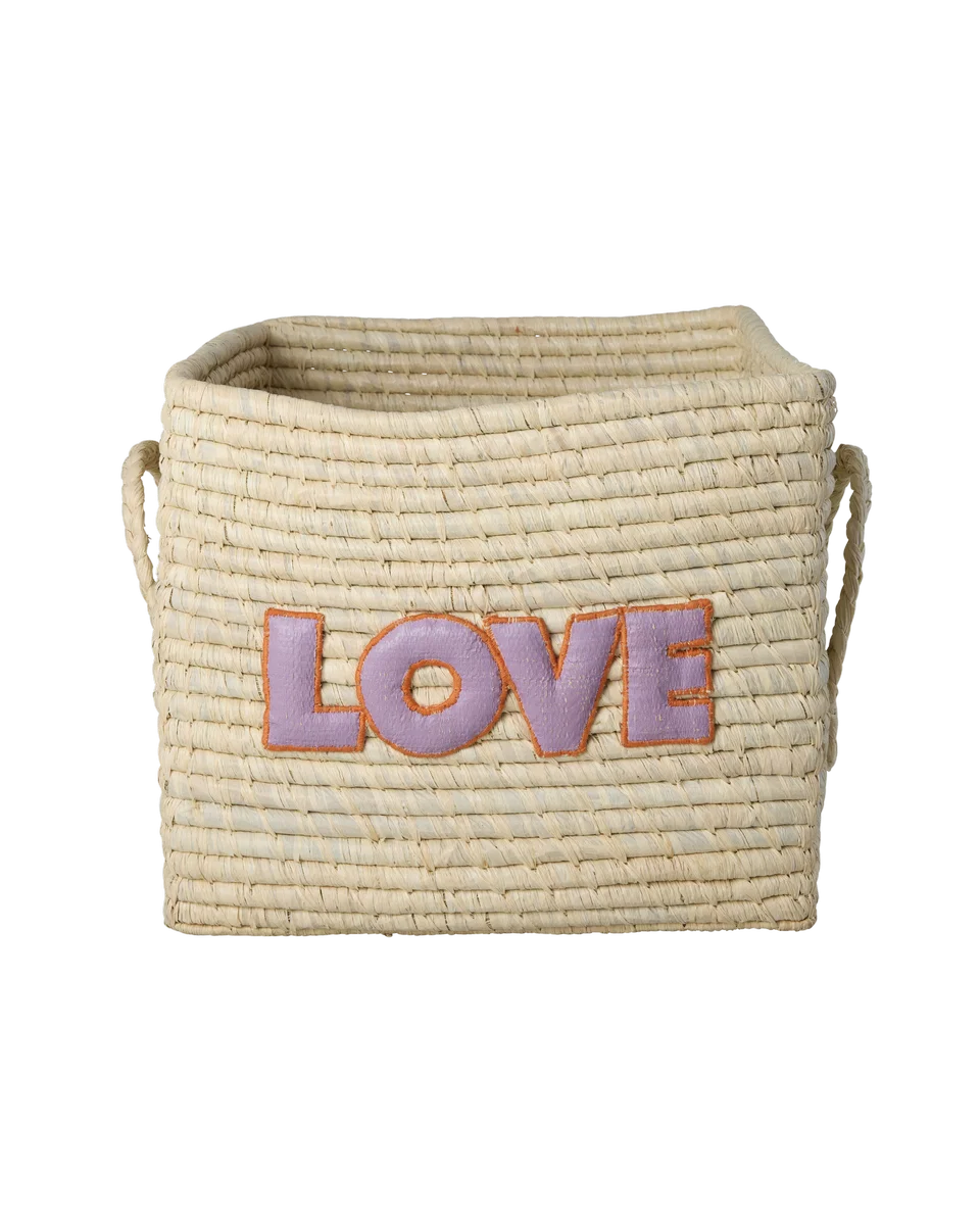 RICE Aufbewahrungskorb LOVE aus Raffia quadratisch