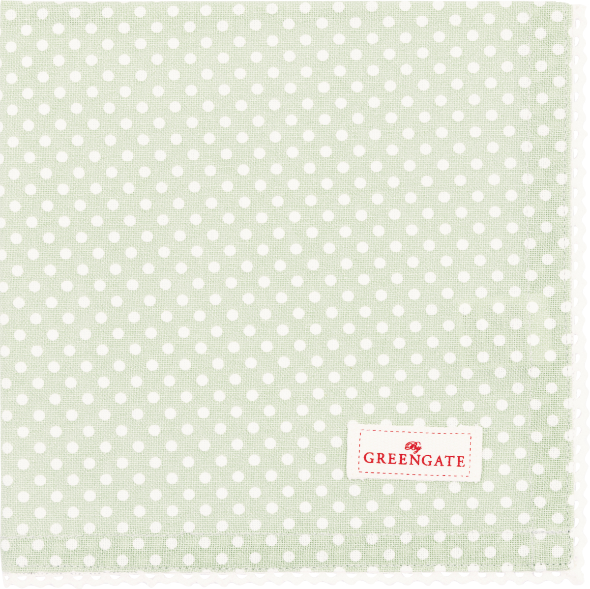 Greengate Stoffserviette Dotty pale green mit Spitzenrand