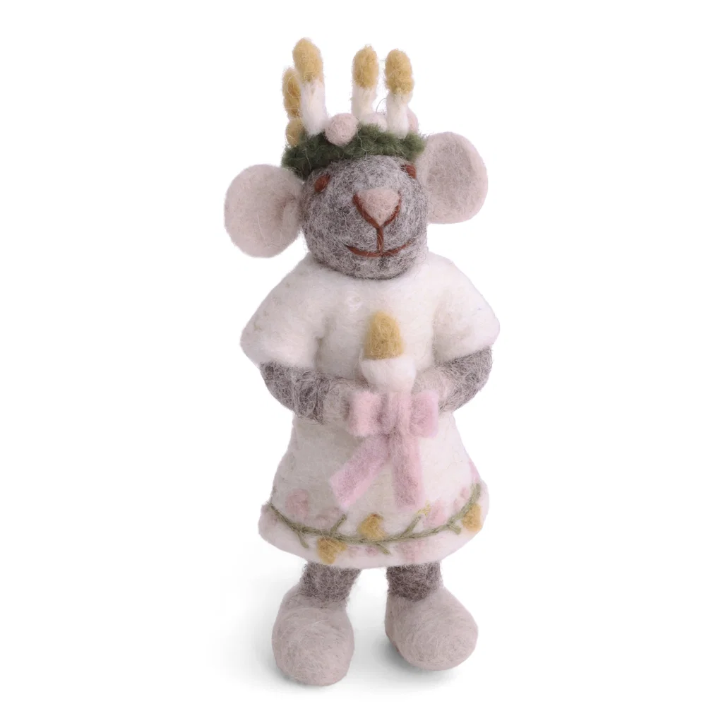 Gry & Sif handgefilzte kleine Santa Lucia Maus grau Small grey girly saint Lucia mouse