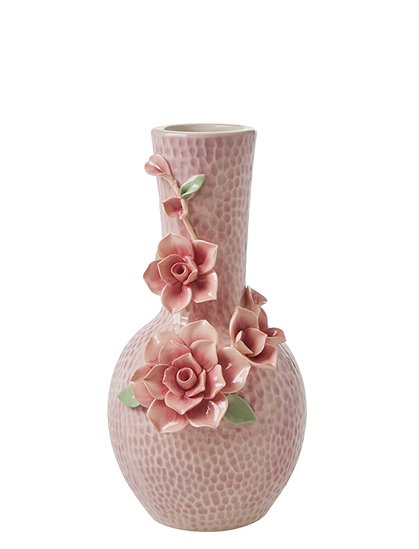 RICE Keramikvase mit Blumenskulptur  rosa klein