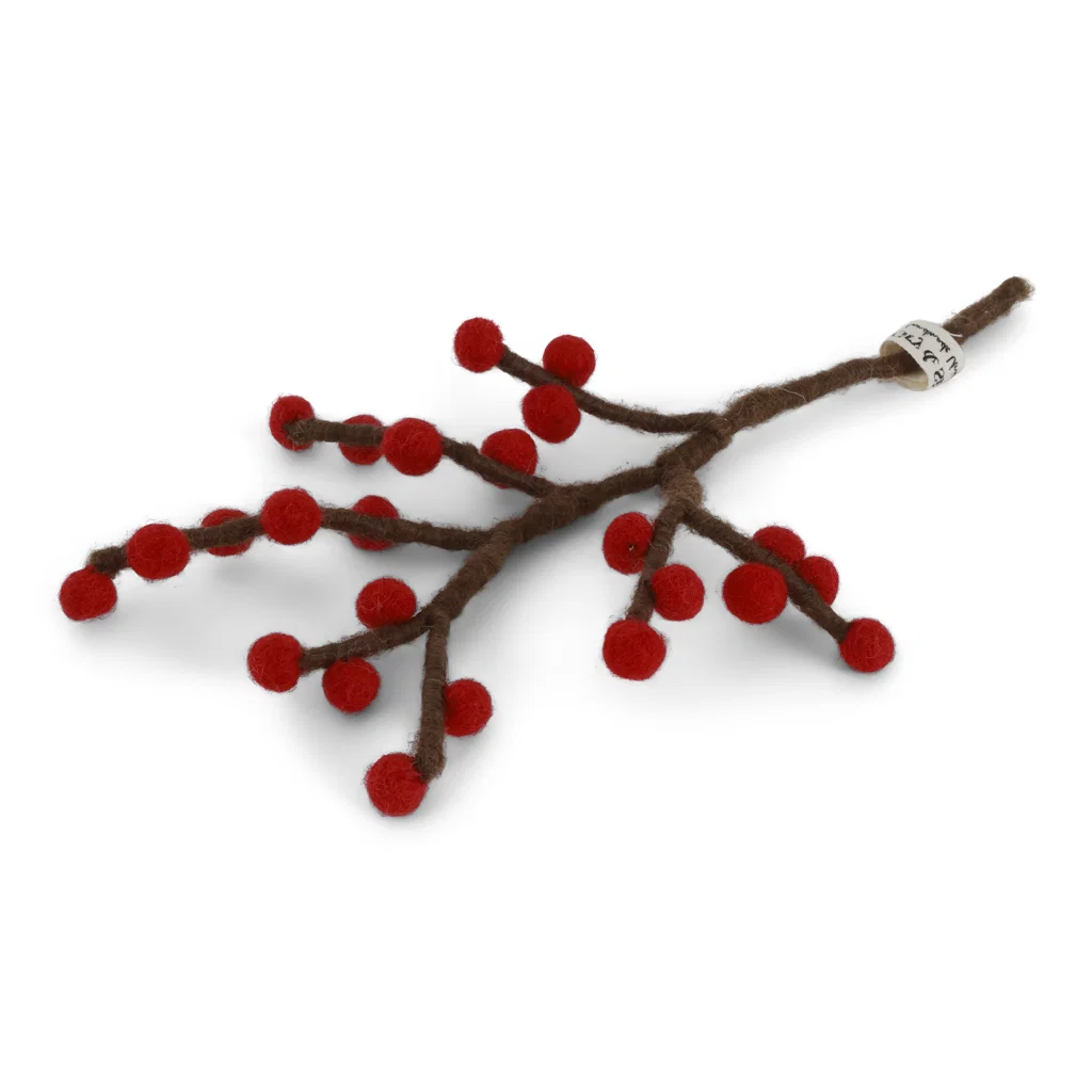 Gry & Sif handgefilzter Beerenzweig grün/rot  Mini branch w/bright red berries