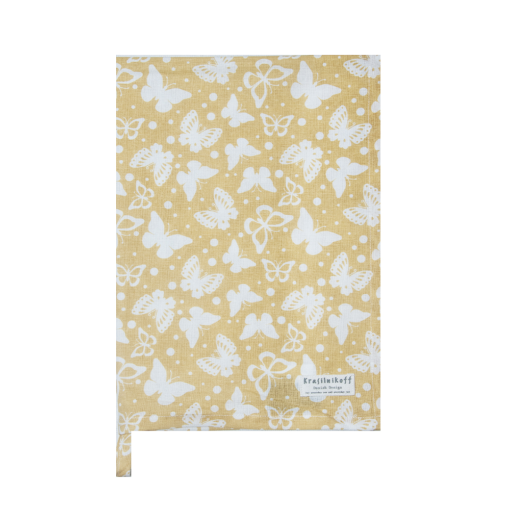 Krasilnikoff Geschirrtuch Butterflies dusty yellow Teatowel