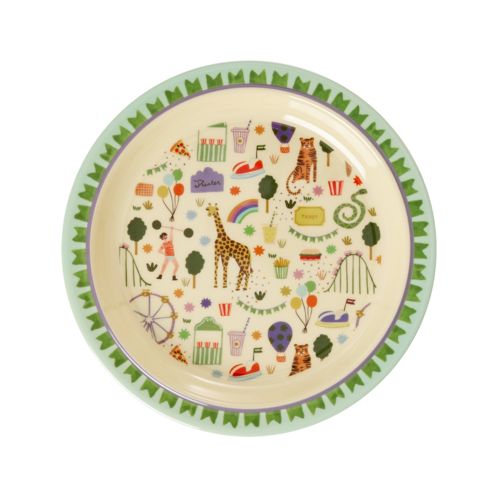 RICE Melamin Kinderteller Fun fair Print mint 