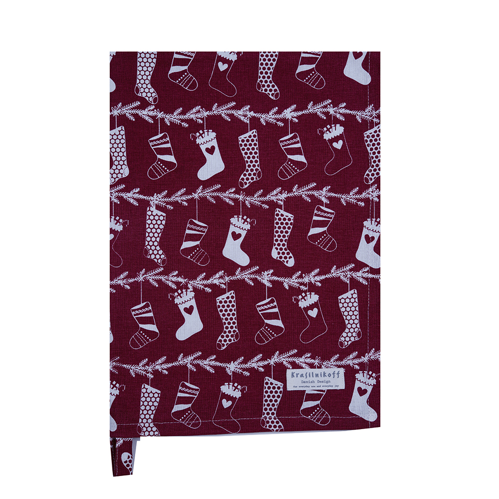 Krasilnikoff Geschirrtuch Christmas Stockings solid red Teatowel