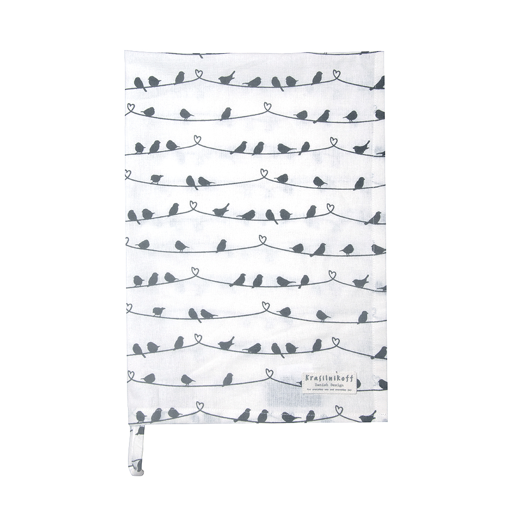 Krasilnikoff Geschirrtuch Birds on wire white Teatowel
