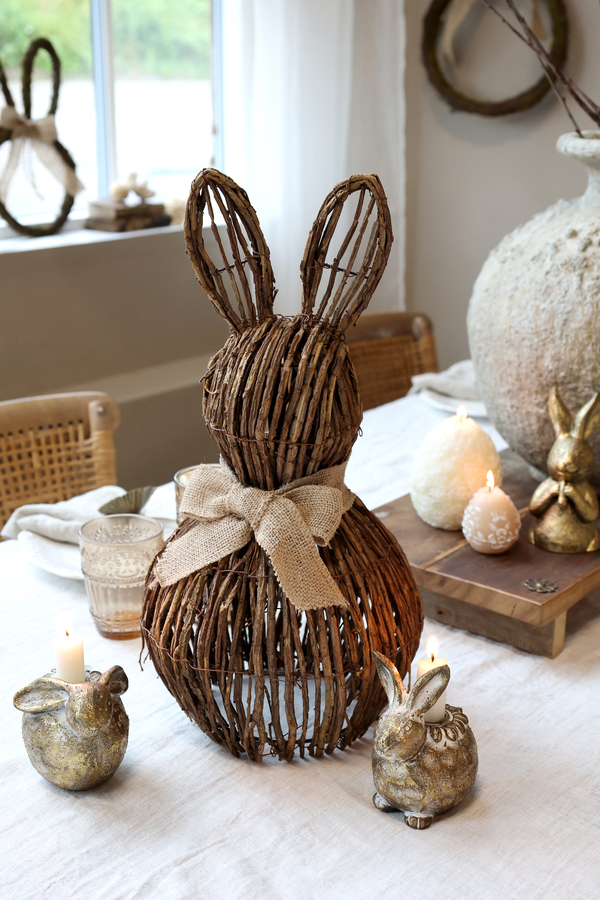 Chic Antique Kaninchen stehend geflochten mit Schleife natur groß