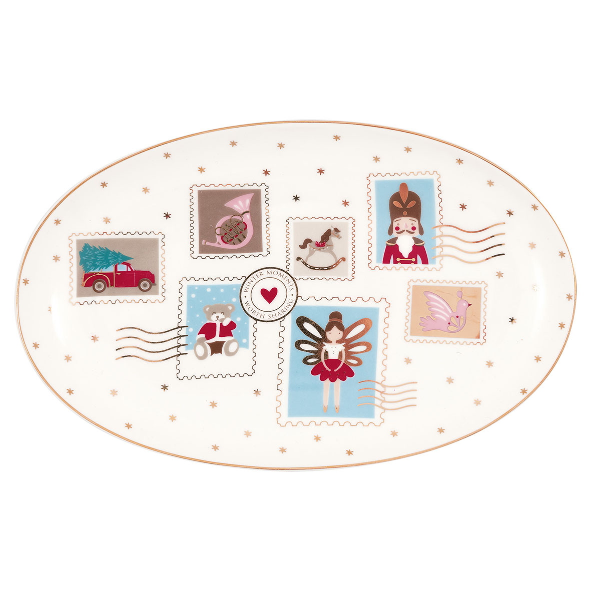 Greengate ovale Servierplatte/Teller Xmas letter white small