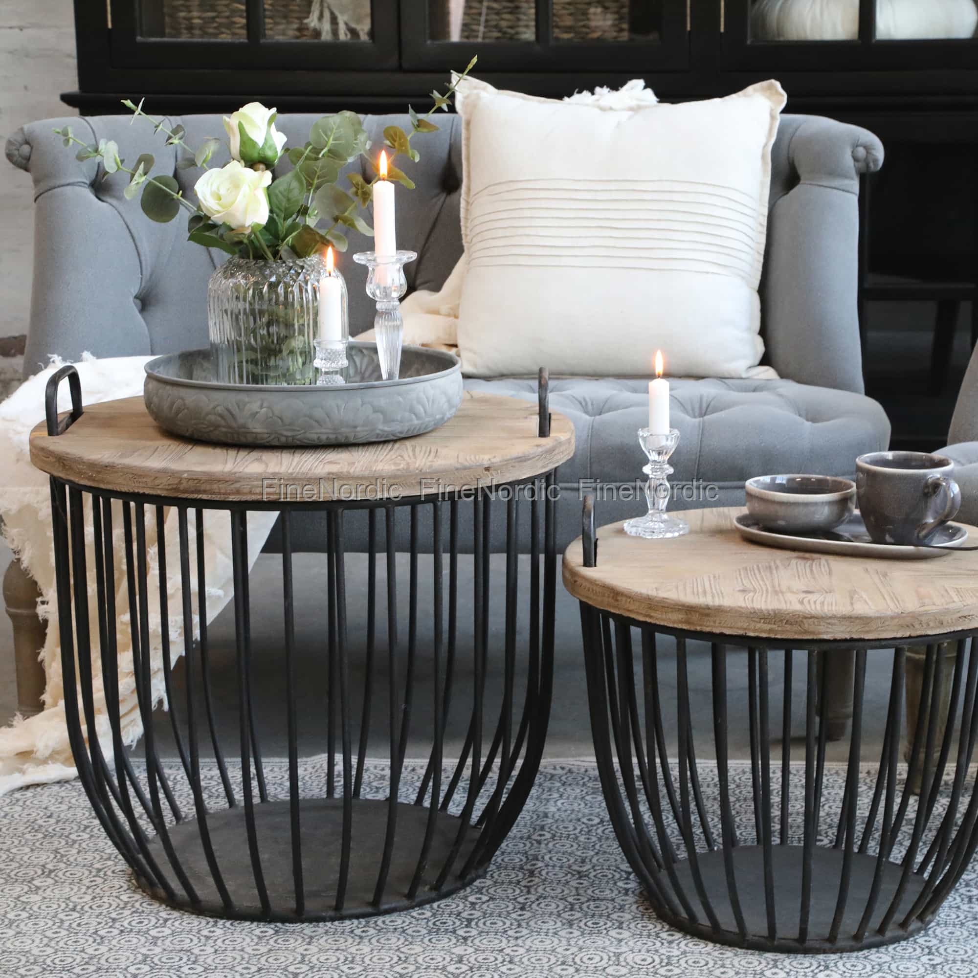 Chic Antique Sofatisch/Beistelltisch mit Holzdeckel schwarz klein