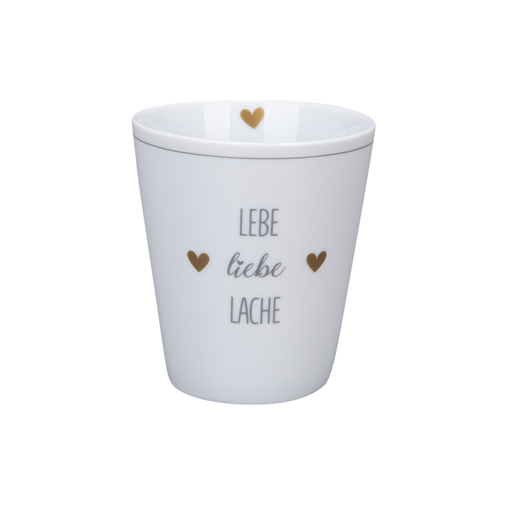 Krasilnikoff Happy Mug Lebe Liebe Lache Trinkbecher ohne Henkel