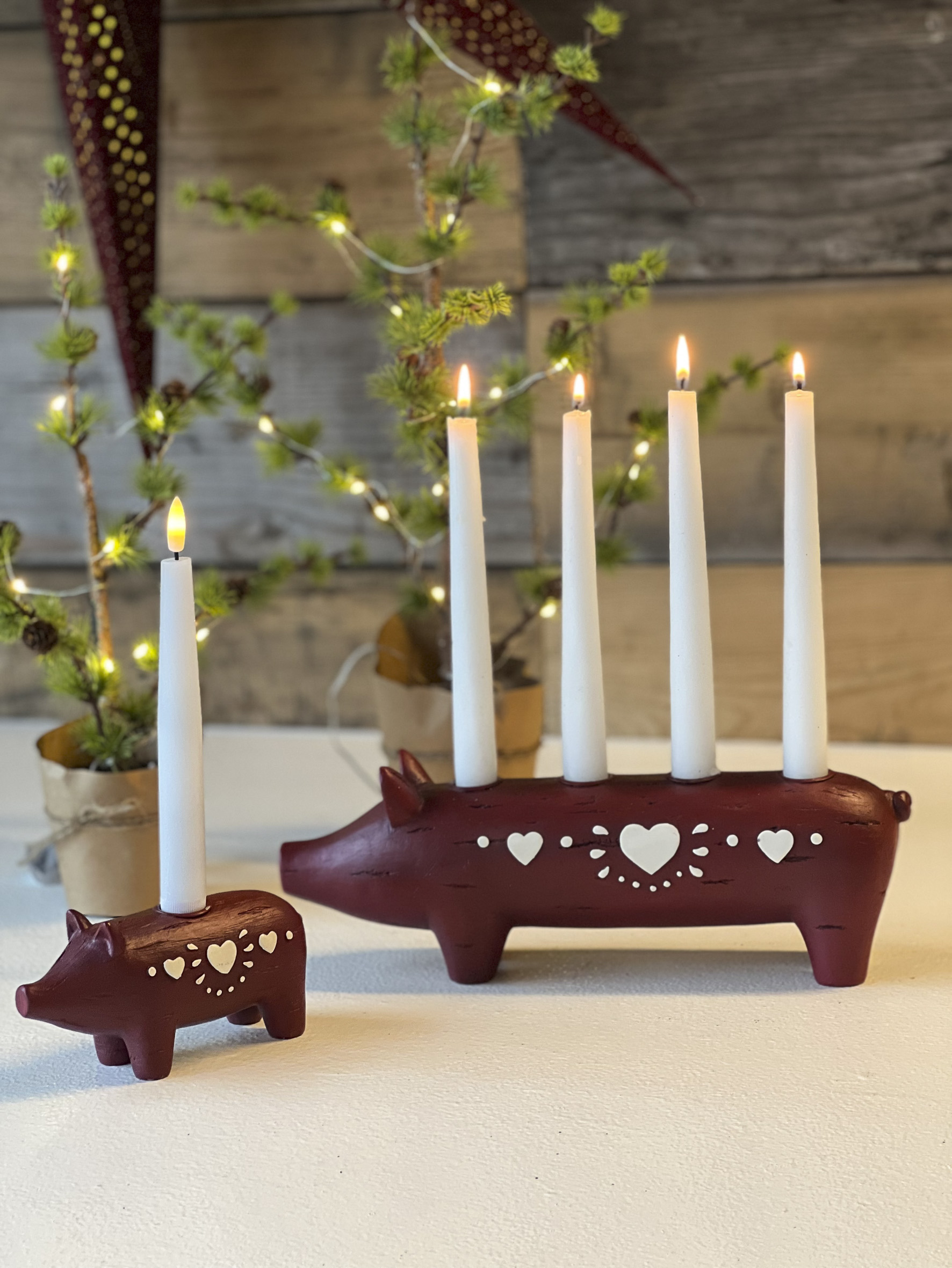 La Vida Schwein Kerzenhalter für 4 Kerzen rot