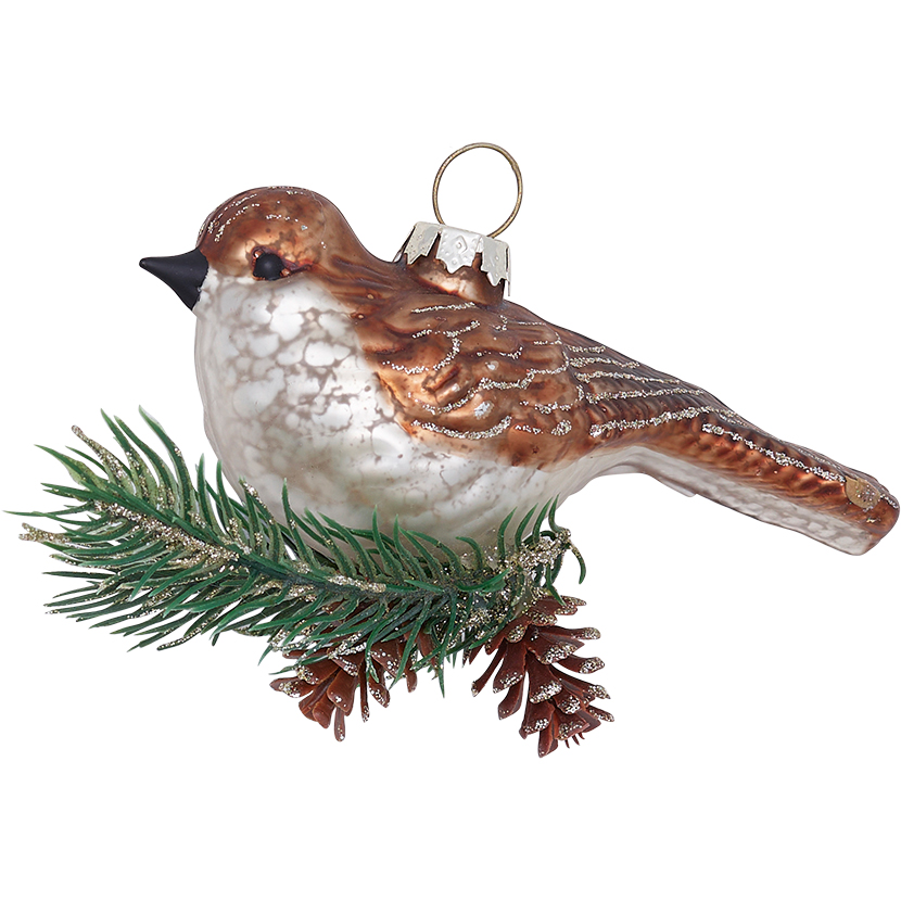 Greengate Weihnachtsbaumanhänger Vogel Leonora white Glas