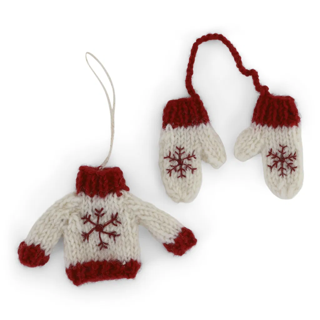Gry & Sif gestrickter Pullover und Handschuhe weiß 2-er zum Anhängen Set Knited Sweather and Glowes Set of 2