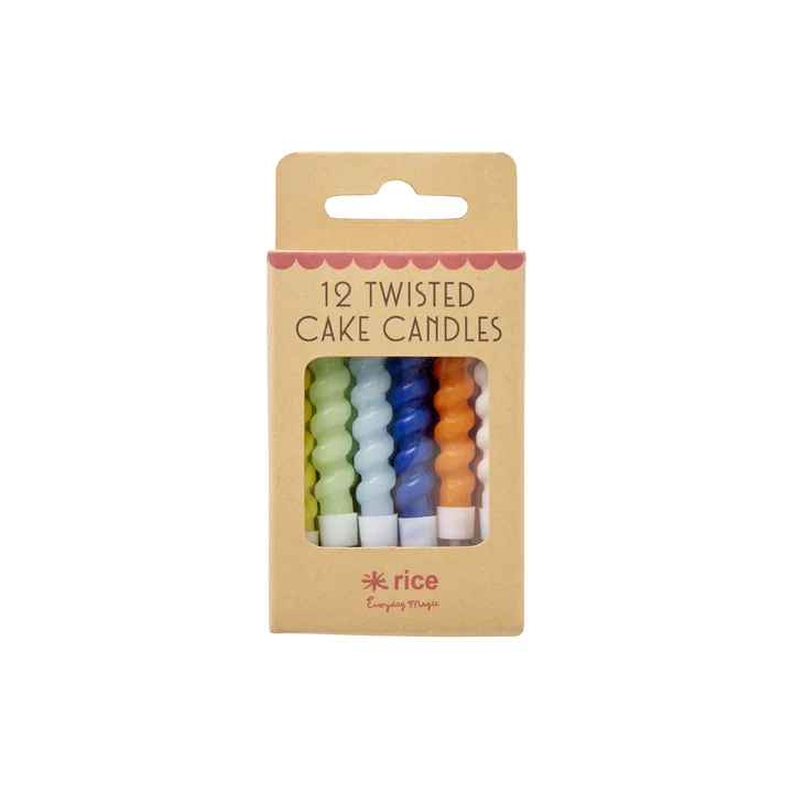 RICE gedrehte Kuchenkerzen blau multicolor Twisted candles 12 Stück