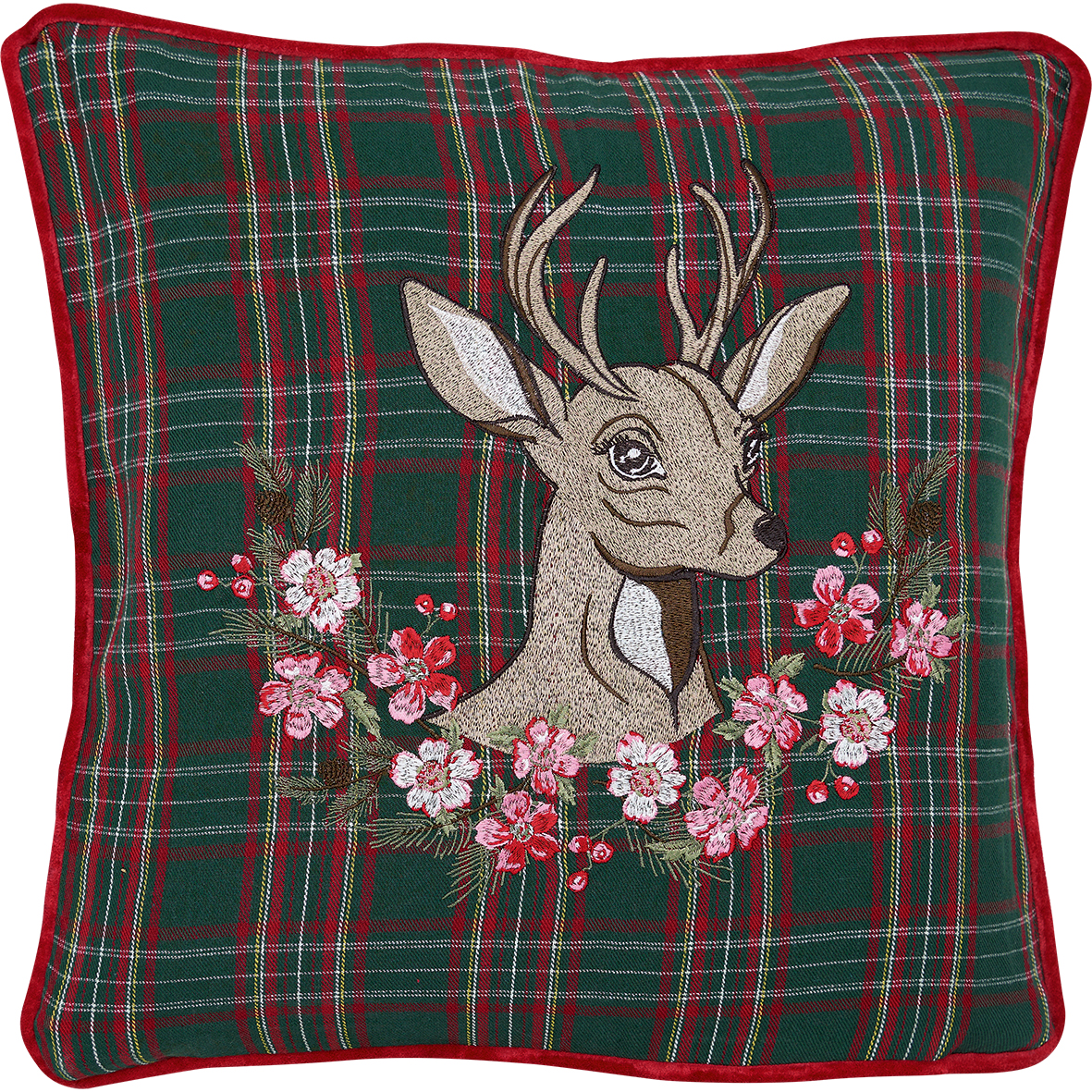 Greengate Kissenbezug Dagmar deer green mit Stickerei 40 x 40 cm