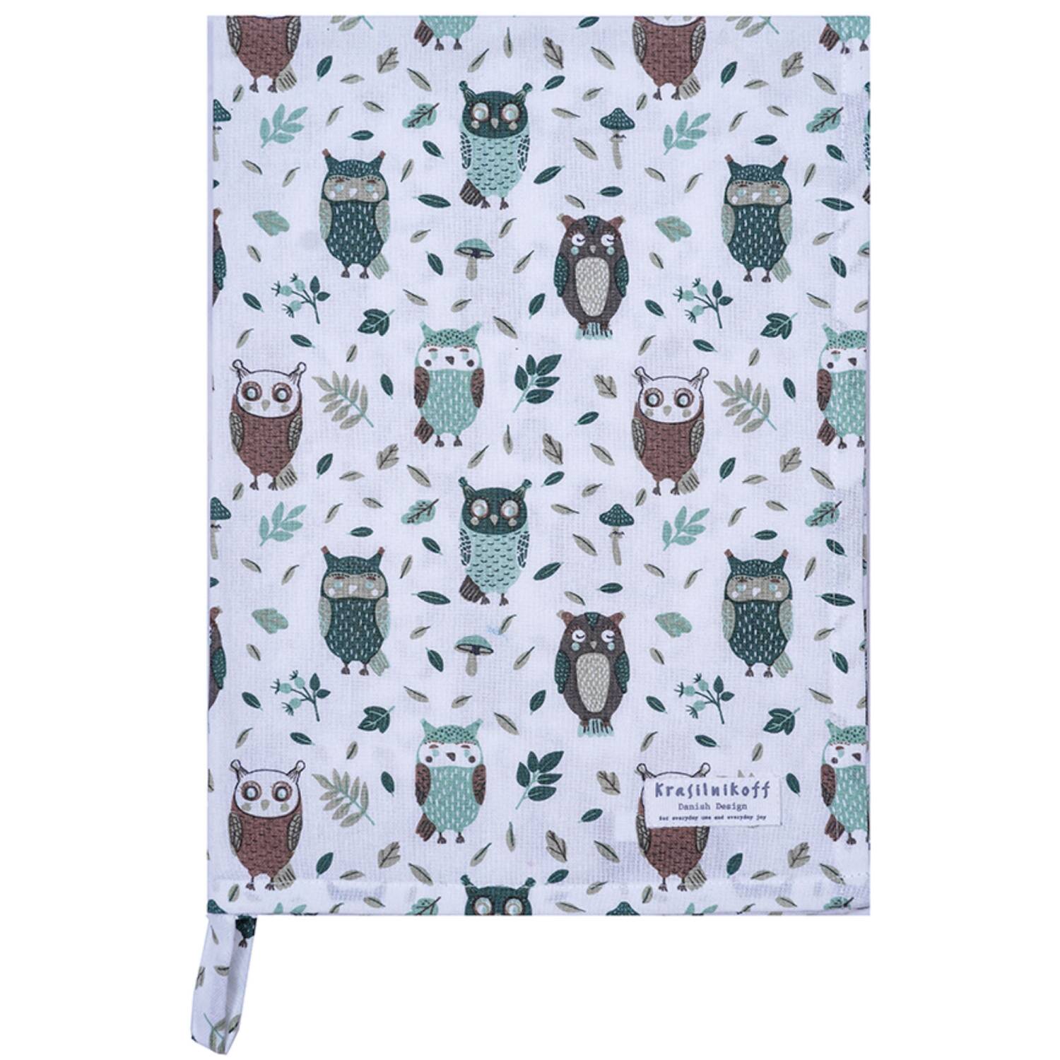 Krasilnikoff Geschirrtuch Retro owls green