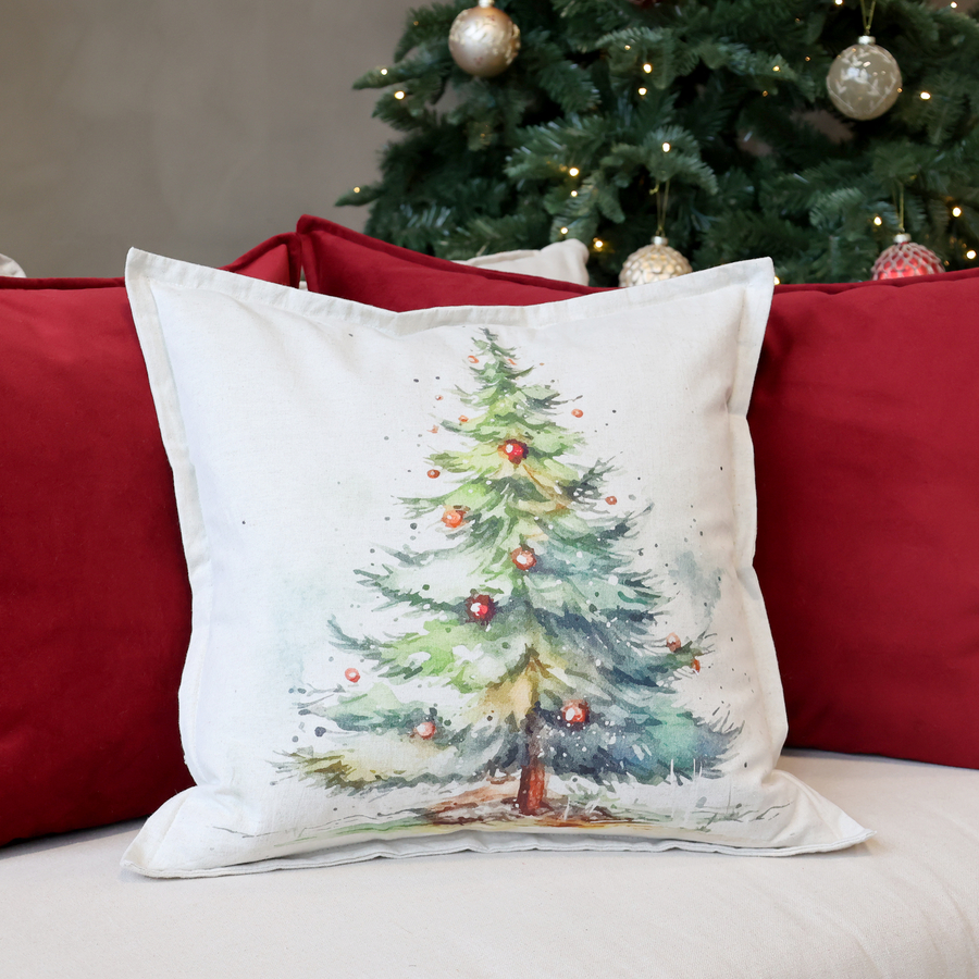 Chic Antique Aix Kissenbezug mit Weihnachtsbaum 50x50 cm Leinen