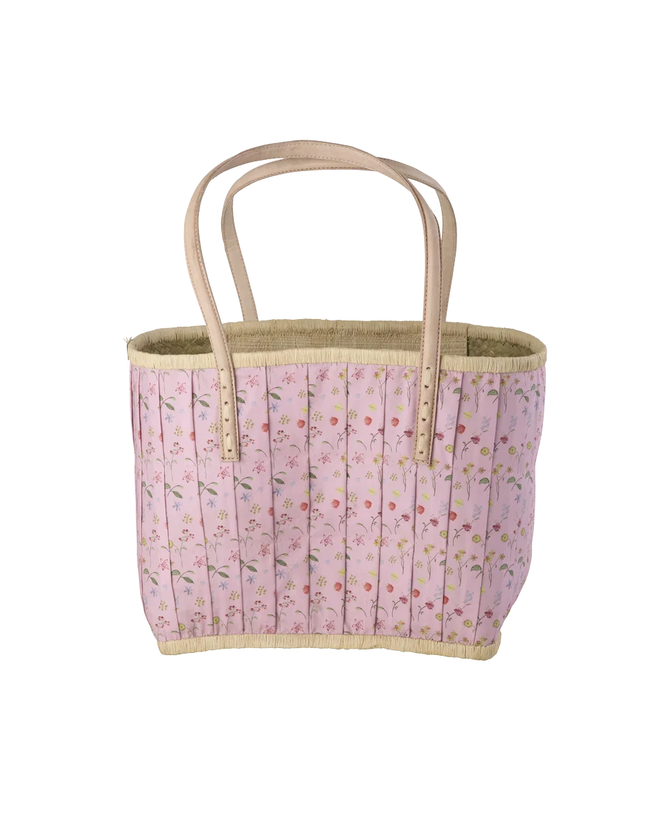 RICE Korbtasche Blümchenmuster pink  Grösse M