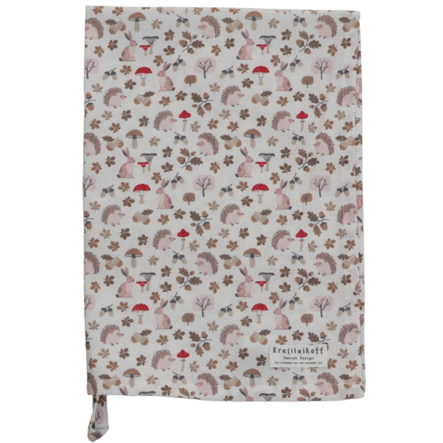 Krasilnikoff Geschirrtuch Hedgehog and bunnies brown 50x70 cm Igel und Häschen braun