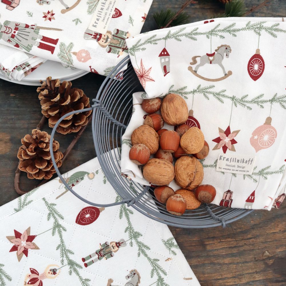 Krasilnikoff Geschirrtuch Nutcracker guirlande white Teatowel