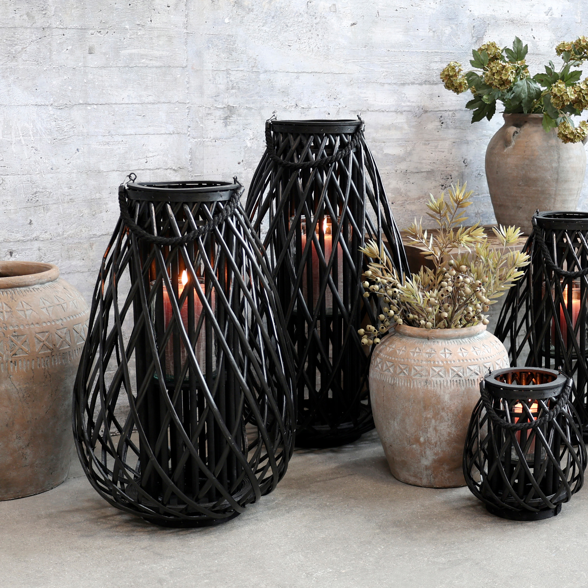 Chic Antique Laterne geflochten schwarz Höhe 70cm Durchmessen 45