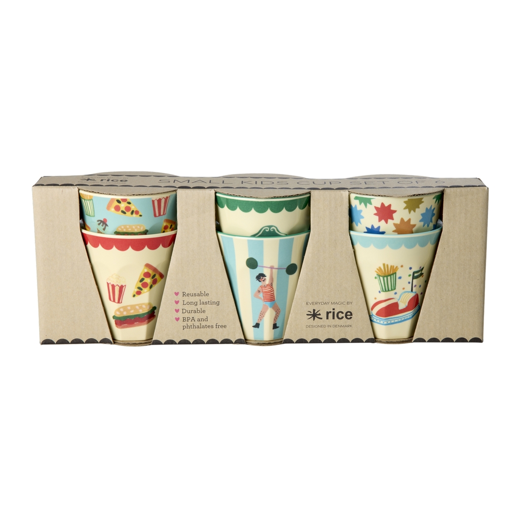 RICE Geschenkset mit 6 Melamin Bechern Fun fair Print mint small