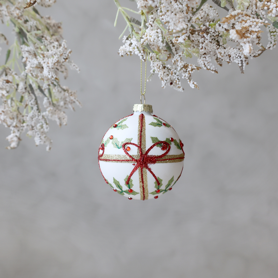 Chic Antique Weihnachtbaumanhänger Kugel mit Schleife creme 8 cm