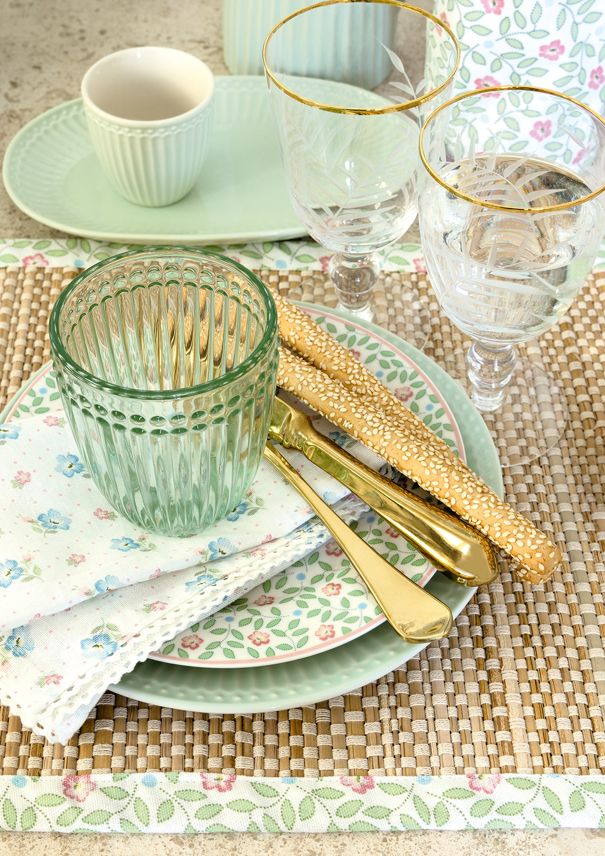 Greengate Sitzkissen/Stuhlkissen Alessia pale green zum Festbinden