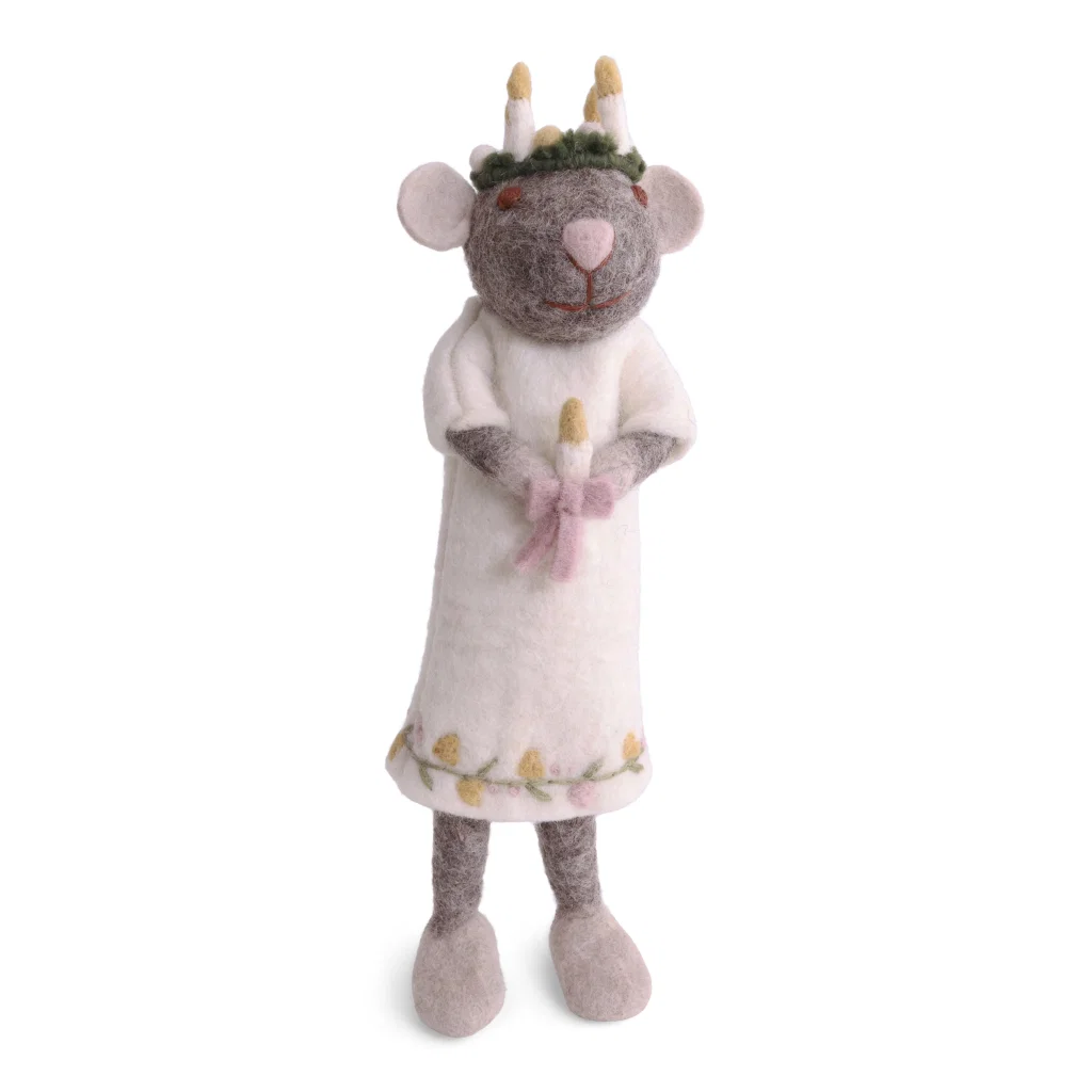 Gry & Sif handgefilztes graues Santa Lucia Mäuschen medium
