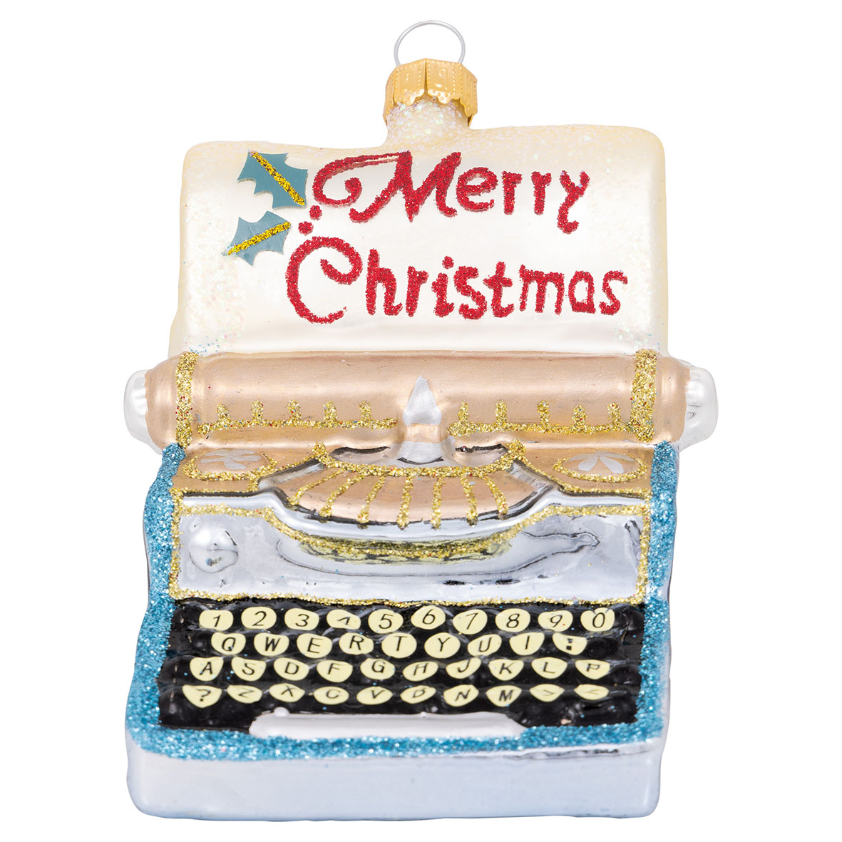 Greengate Weihnachtsbaumanhänger Typewriter Merry Xmas pale blue Schreibmaschine