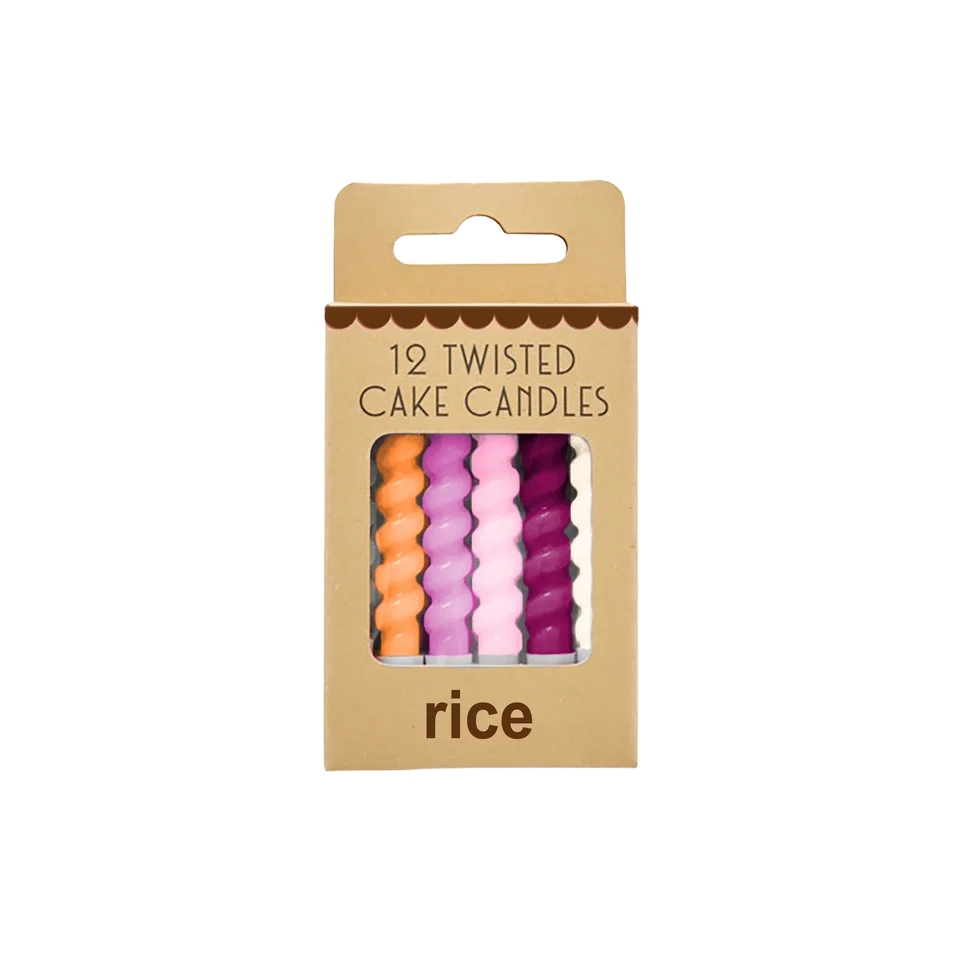 RICE gedrehte Kuchenkerzen rosa multicolor Twisted candles 12 Stück farblich sortiert