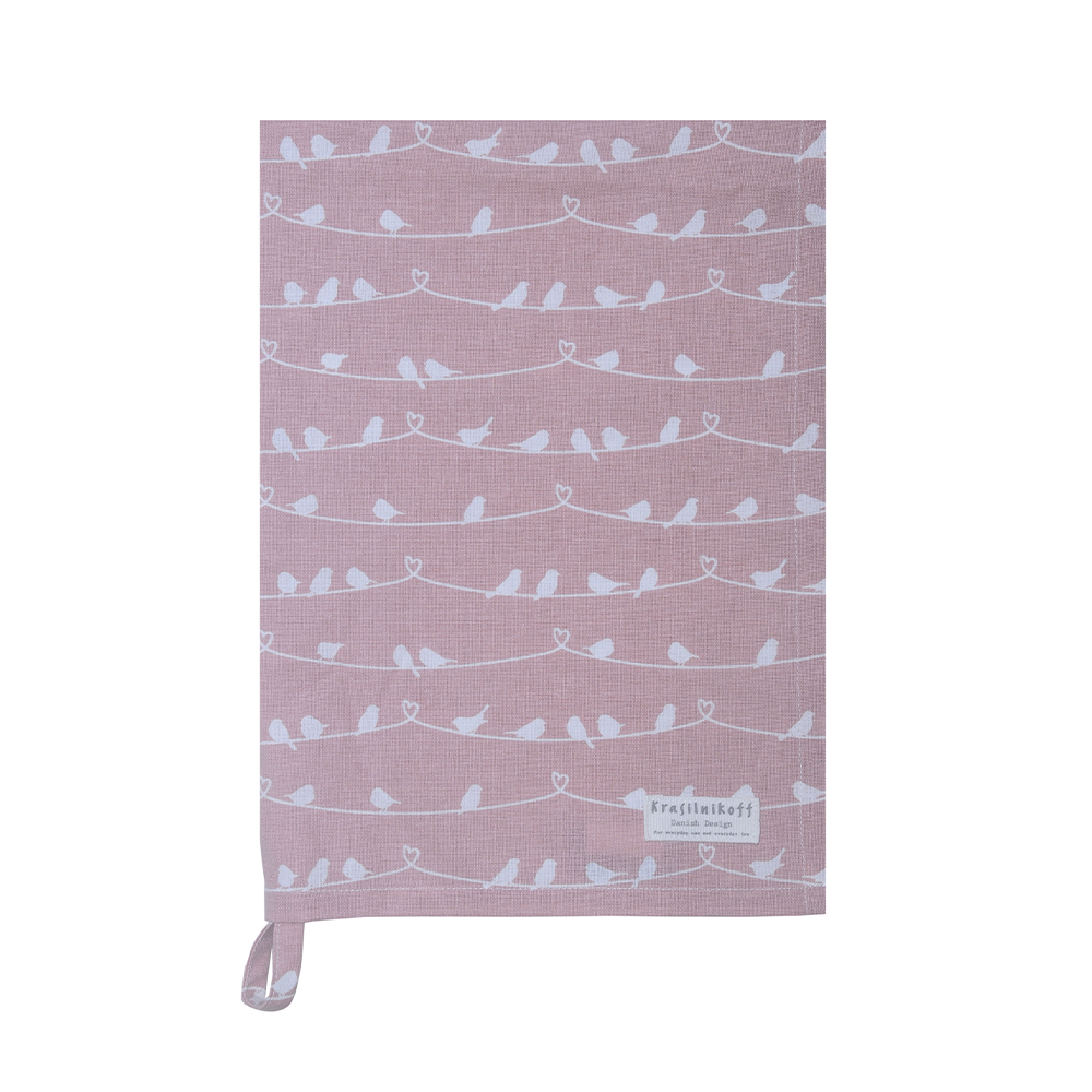 Krasilnikoff Geschirrtuch Birds on wire dusty rose Teatowel