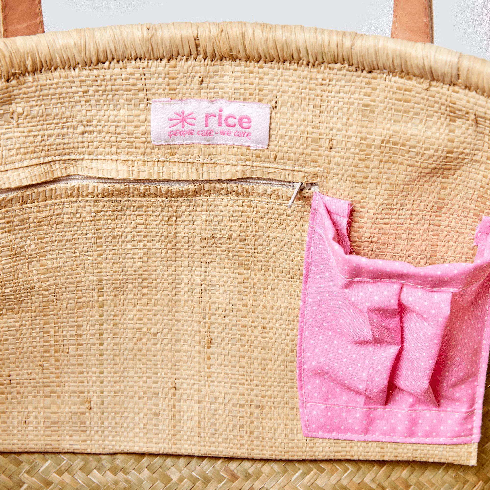 RICE Korbtasche  Pink mit Pünktchen Grösse M