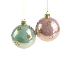 Weihnachtsbaumanhänger/Kugel Sterne mint/rosa 2-er Set Glas