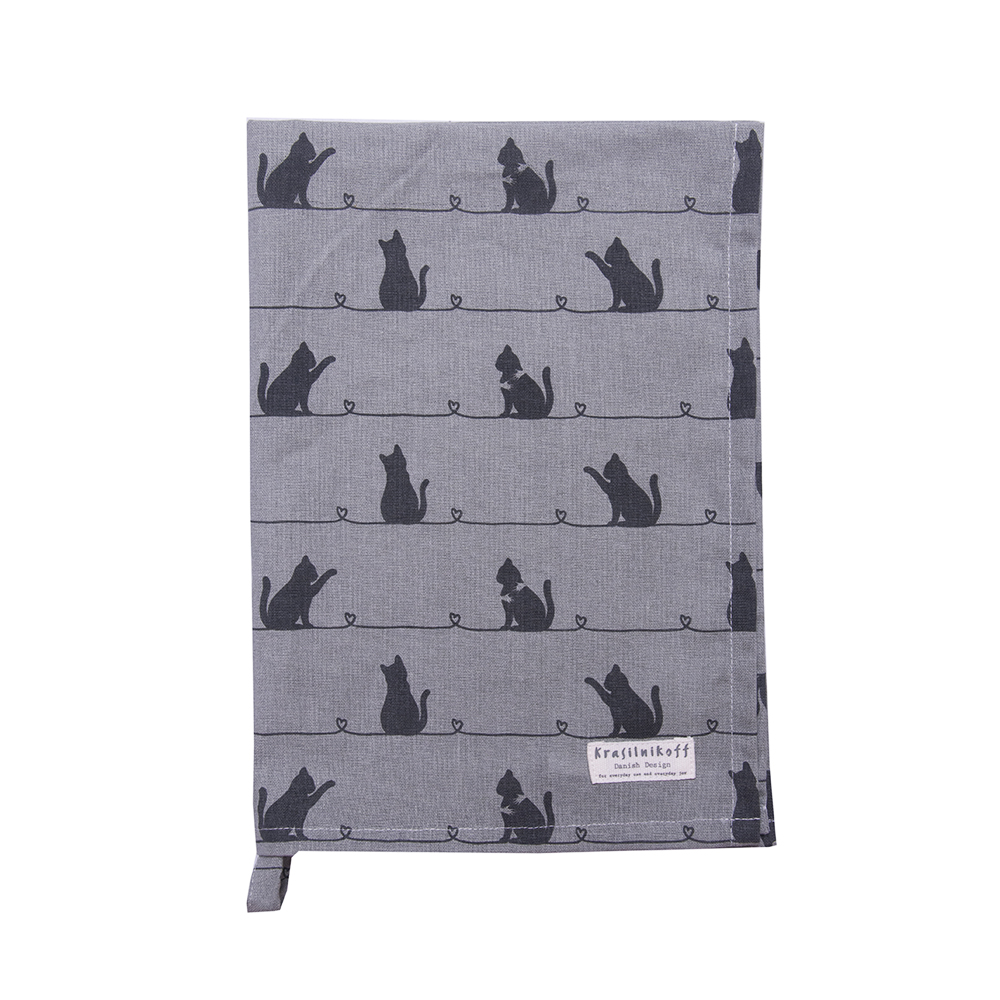 Krasilnikoff Geschirrtuch Cat grey Teatowel