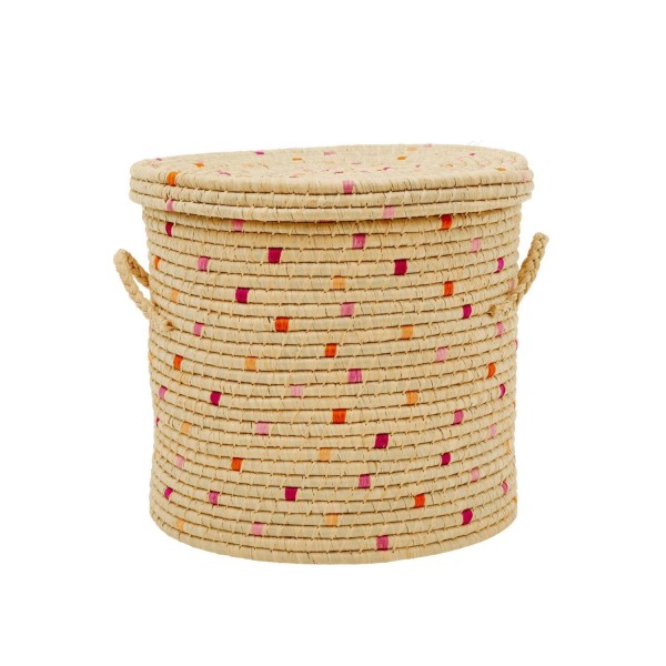 RICE Raffia Korb mit Deckel 2 Größen