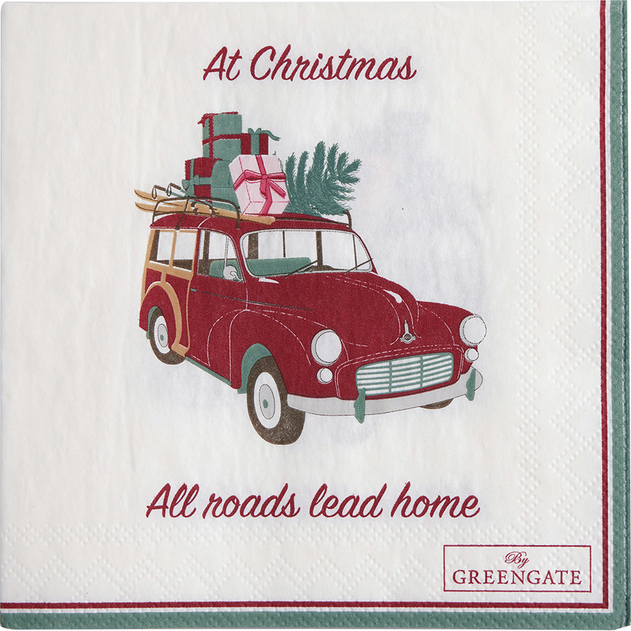 Greengate  Papierserviette Christmas car white small 20 Stck.