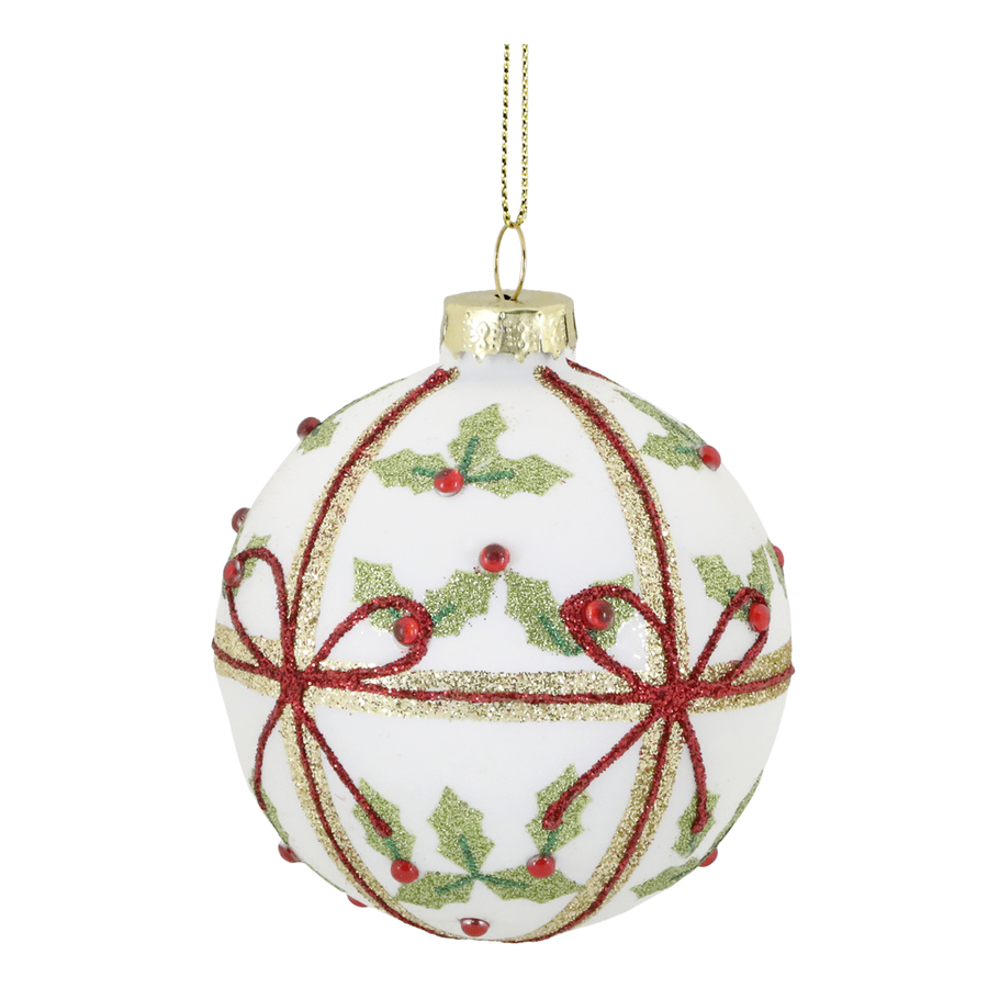 Chic Antique Weihnachtbaumanhänger Kugel mit Schleife creme 8 cm