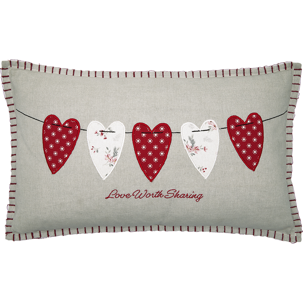 Greengate Kissenbezug Abella heart grey w. embroidery 30x50 cm