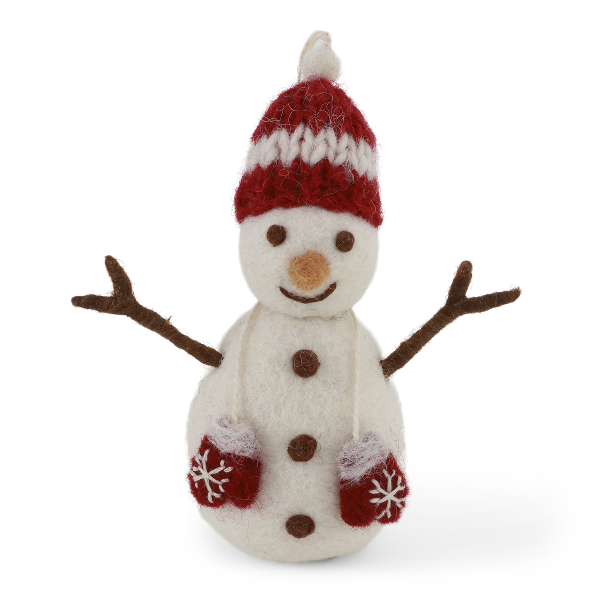 Gry & Sif handgefilzter Schneemann mit roter Mütze und Handschuhen Snowman with red hat and Mittens