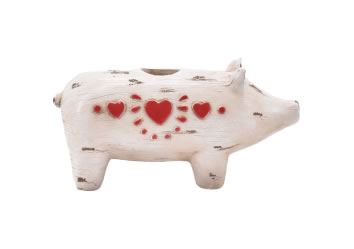 La Vida Schwein Kerzenhalter für eine Kerze weiß