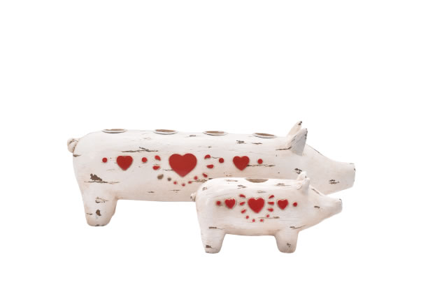 La Vida Schwein Kerzenhalter für eine Kerze weiß