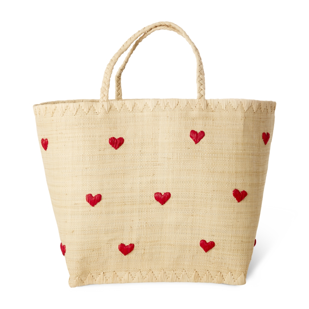 RICE Korbtasche Darling hearts mit eingestickten Herzen M