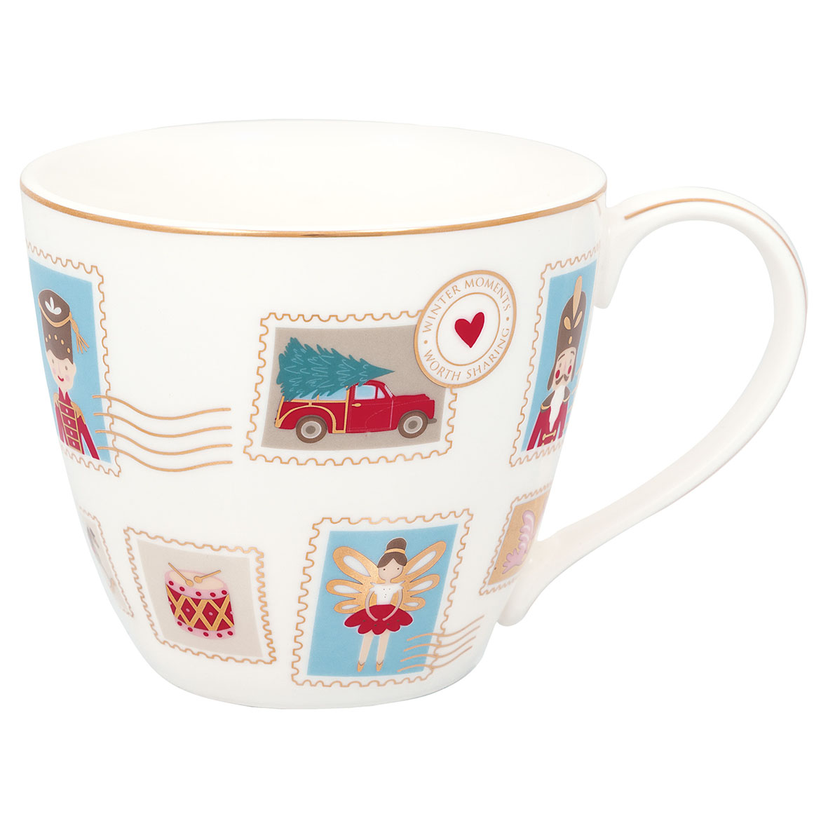 Greengate Becher Xmas letter white Lattecup mit Henkel