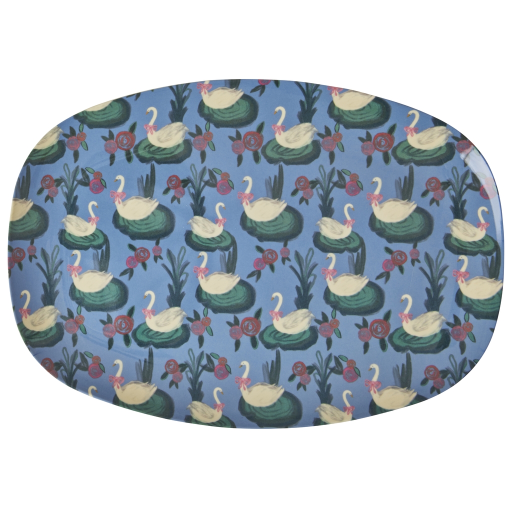 RICE Melamin Platte/Teller Schwanensee rechteckig melamin rectangular plate Swan lake print