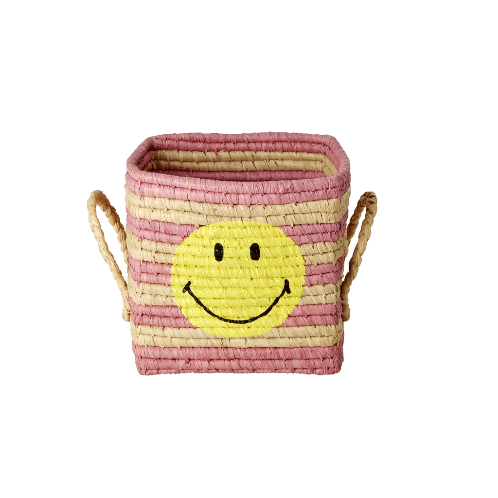 RICE quadratischer Bastkorb Smiley mit Streifen