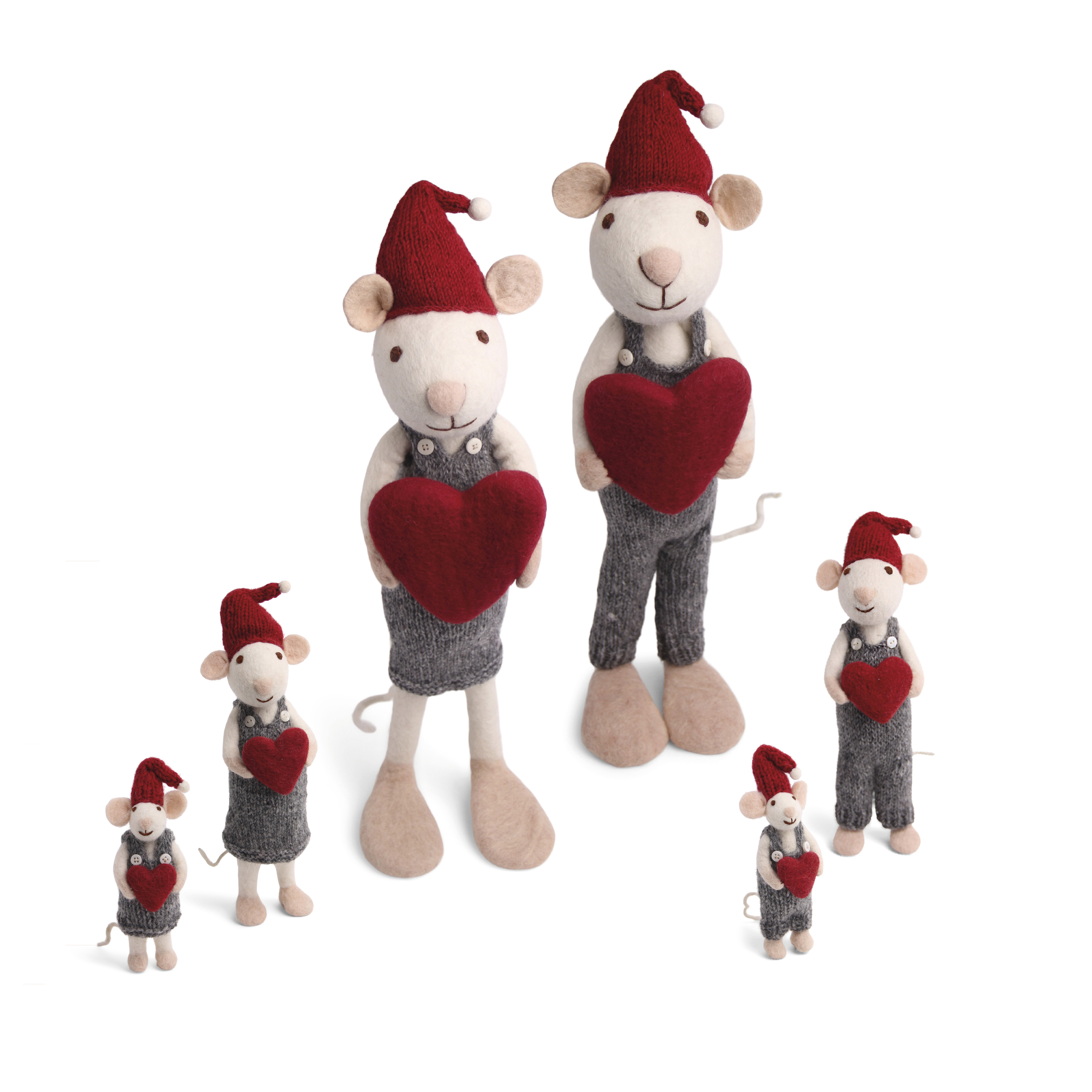 Én Gry & Sif gefilzter Weihnachtsmaus Junge mit roter Latzhose und Schal   Anhänger 100 % Handarbeit   