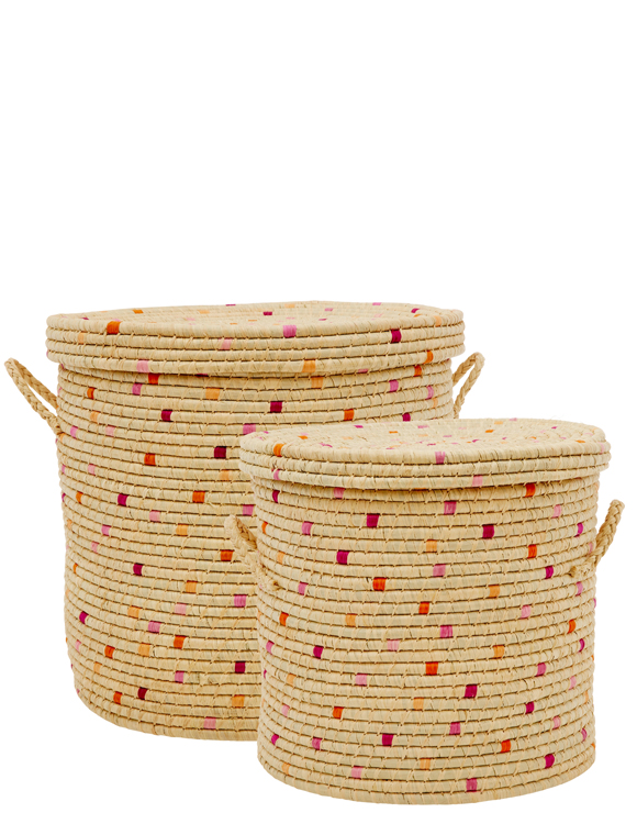 RICE Raffia Korb mit Deckel 2 Größen