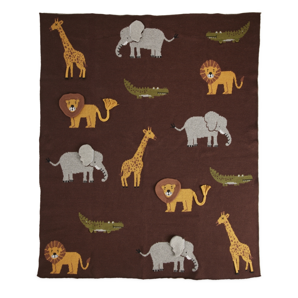 RICE Babydecke "Animals" feingestrickt aus 100% Baumwolle chocolate  braun