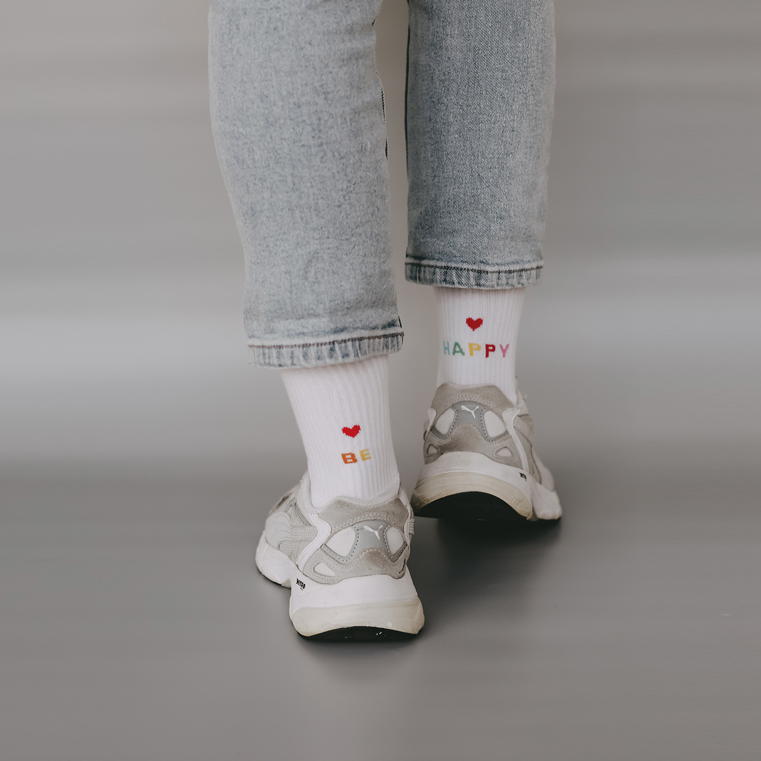 Eulenschnitt Mottosocken Be happy