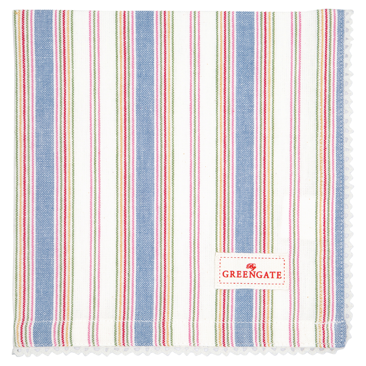 Greengate Stoffserviette Imke dusty blue mit Spitzenrand